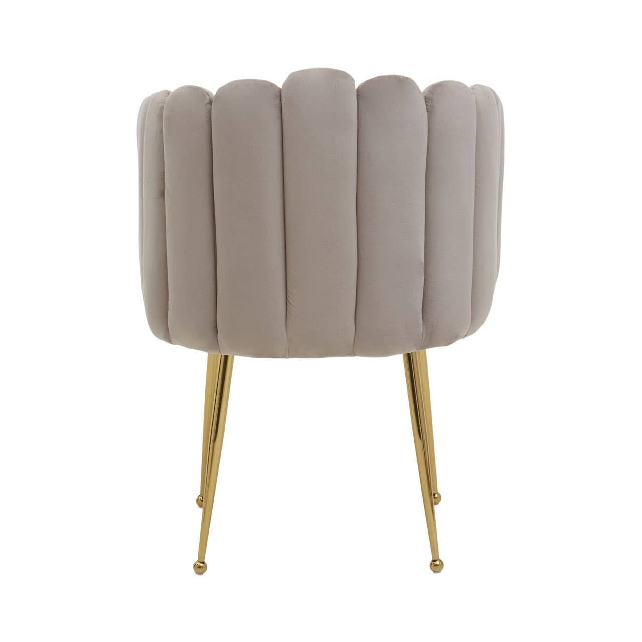 In Stock - Kelcie Beige Velvet Scalloped Dining Chair with Gold Legs Furniture