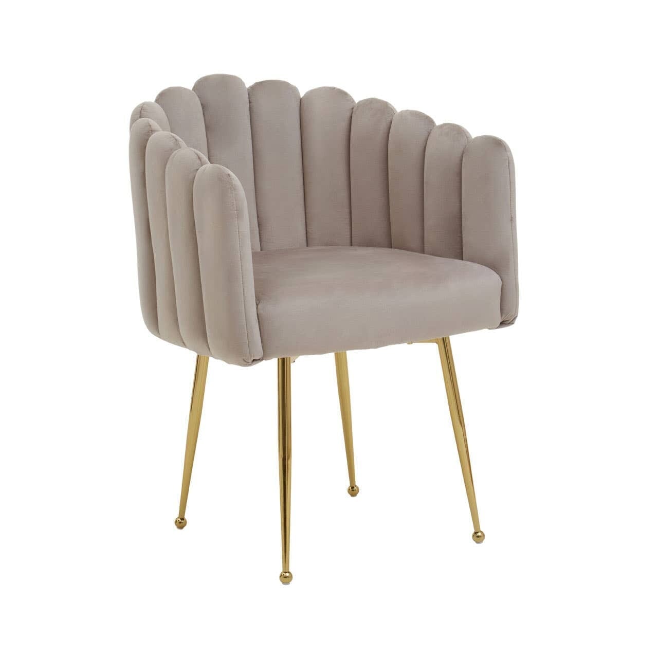 In Stock - Kelcie Beige Velvet Scalloped Dining Chair with Gold Legs Furniture