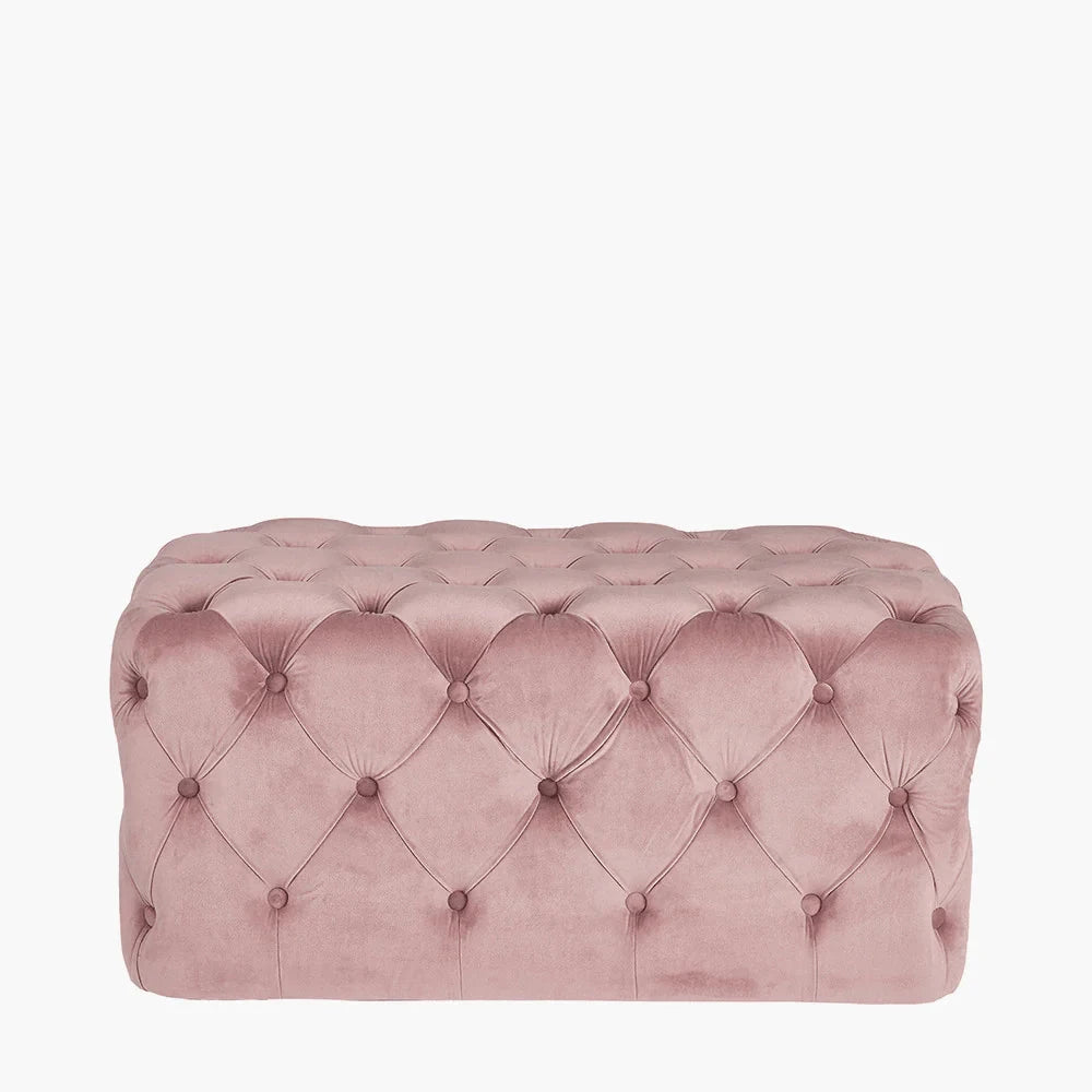 In Stock - Langley Blush Pink Buttoned Bench Furniture