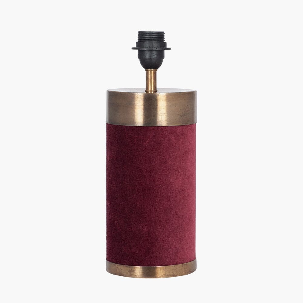 In Stock - Margaux Burgundy & Antique Brass Velvet Table Lamp Lighting