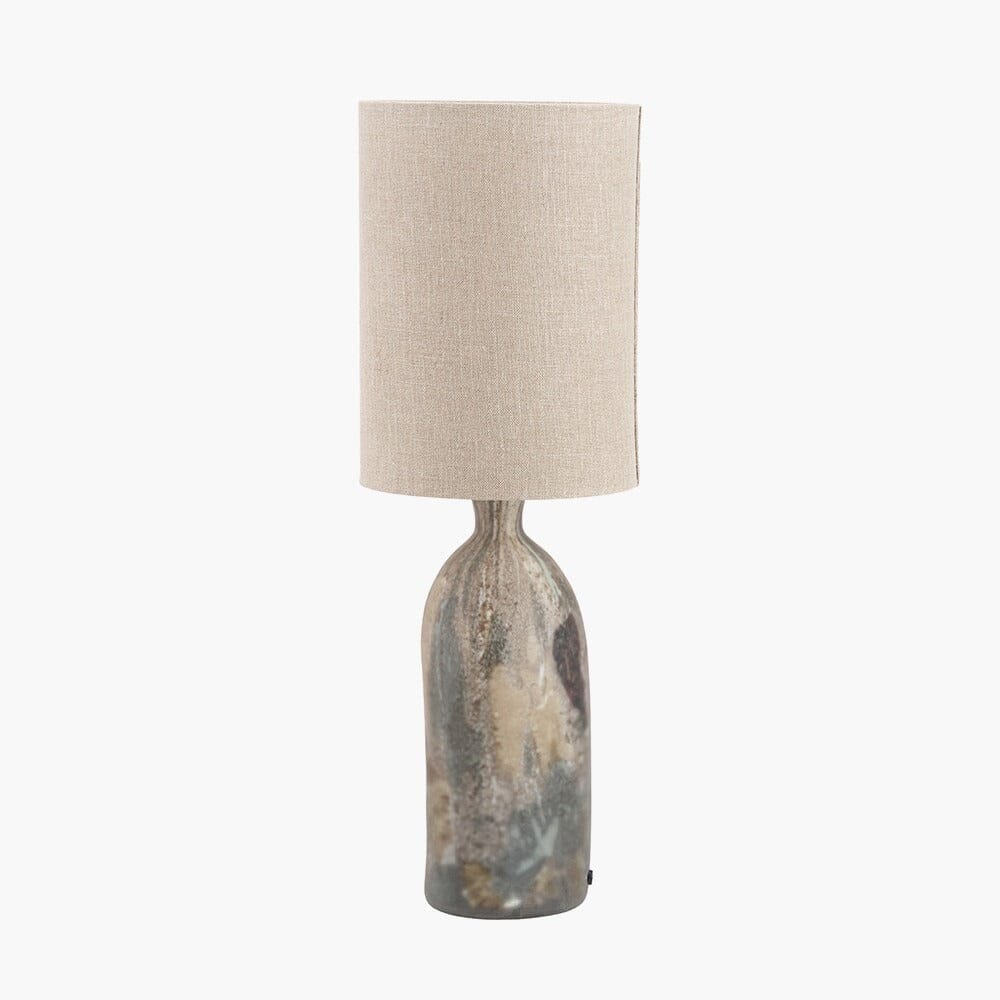 In Stock - Mireya Neutral Glass Marble Effect Table Lamp with Linen Shade Lighting