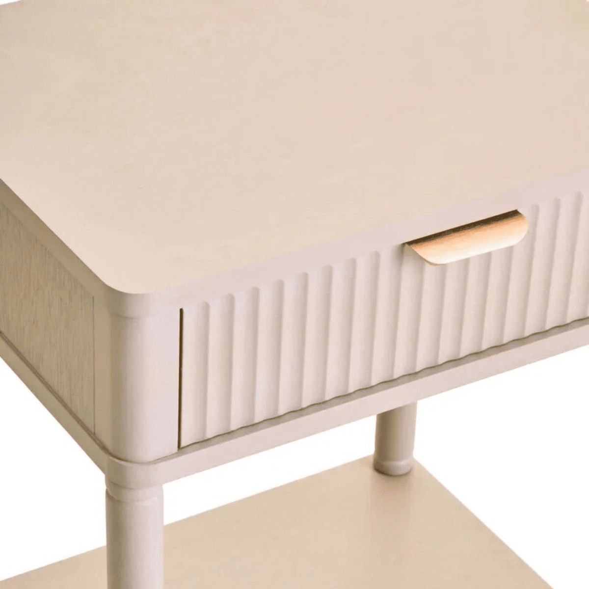 In Stock - Nydia Cream Ribbed 1 Drawer Bedside Table Furniture