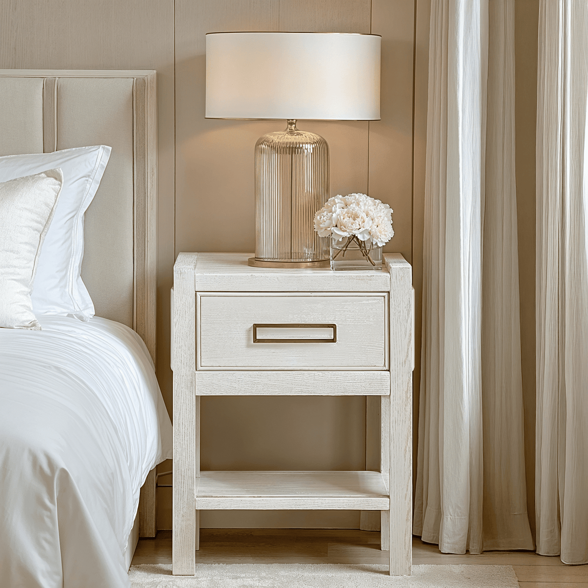 In Stock - Soho Cream Oak Veneer 1 Drawer Bedside Table Furniture