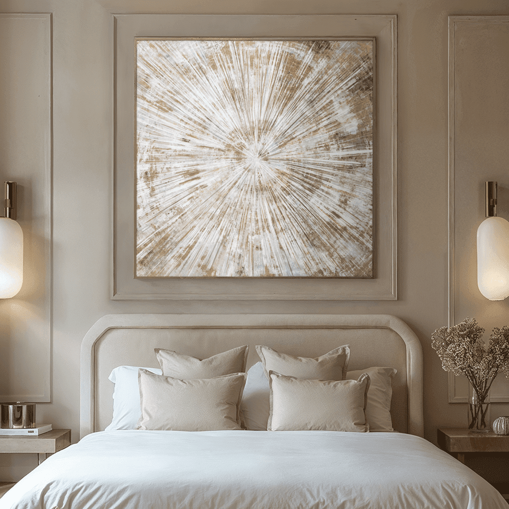 In Stock - Sunburst Cream & Gold Framed Canvas Wall Art