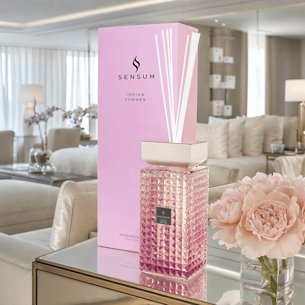 Indian Summer Large Pink & White Luxury Reed Diffuser - 1000ml Fragrance