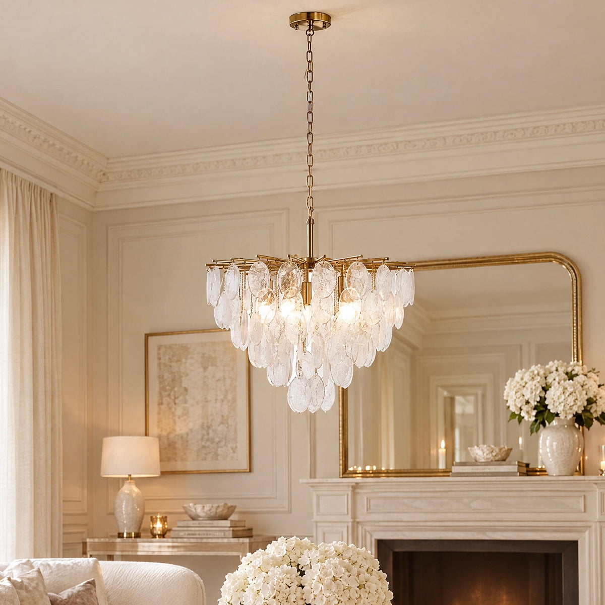 Ingrid Large Gold & Glass Droplet Pendant Ceiling Light Lighting