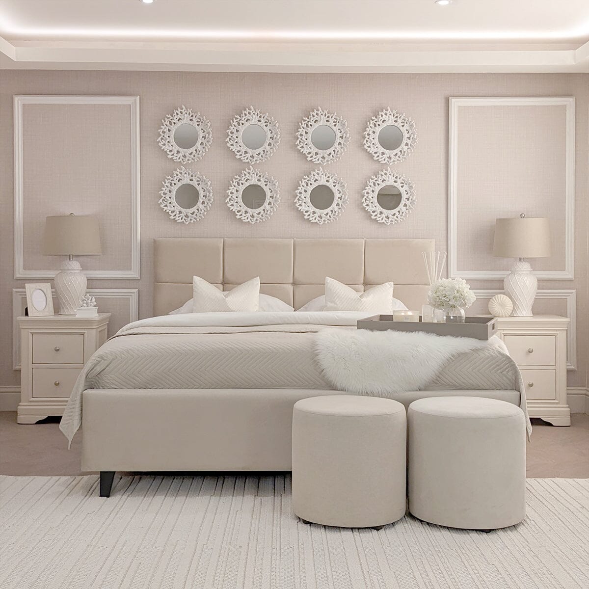 Isabella Luxury Vanilla Velvet Upholstered Bed MTO Beds and Headboards