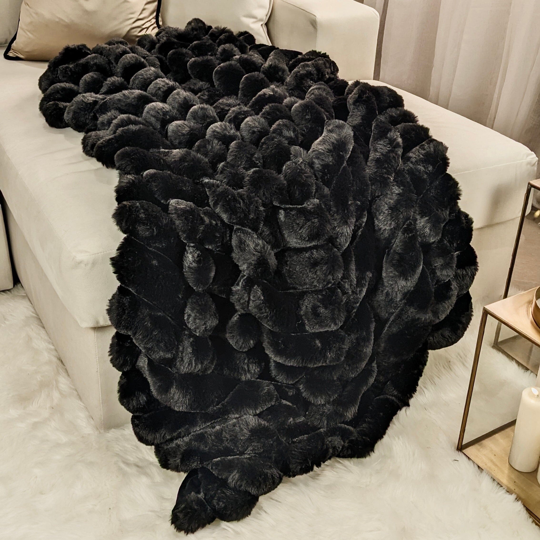 Isla Black Chunky Ribbed Faux Fur Throw Textiles