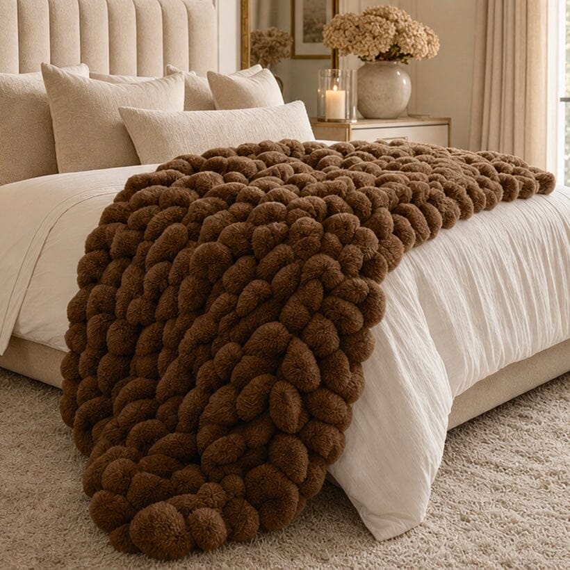 Isla Chocolate Brown Chunky Ribbed Faux Fur Throw Textiles