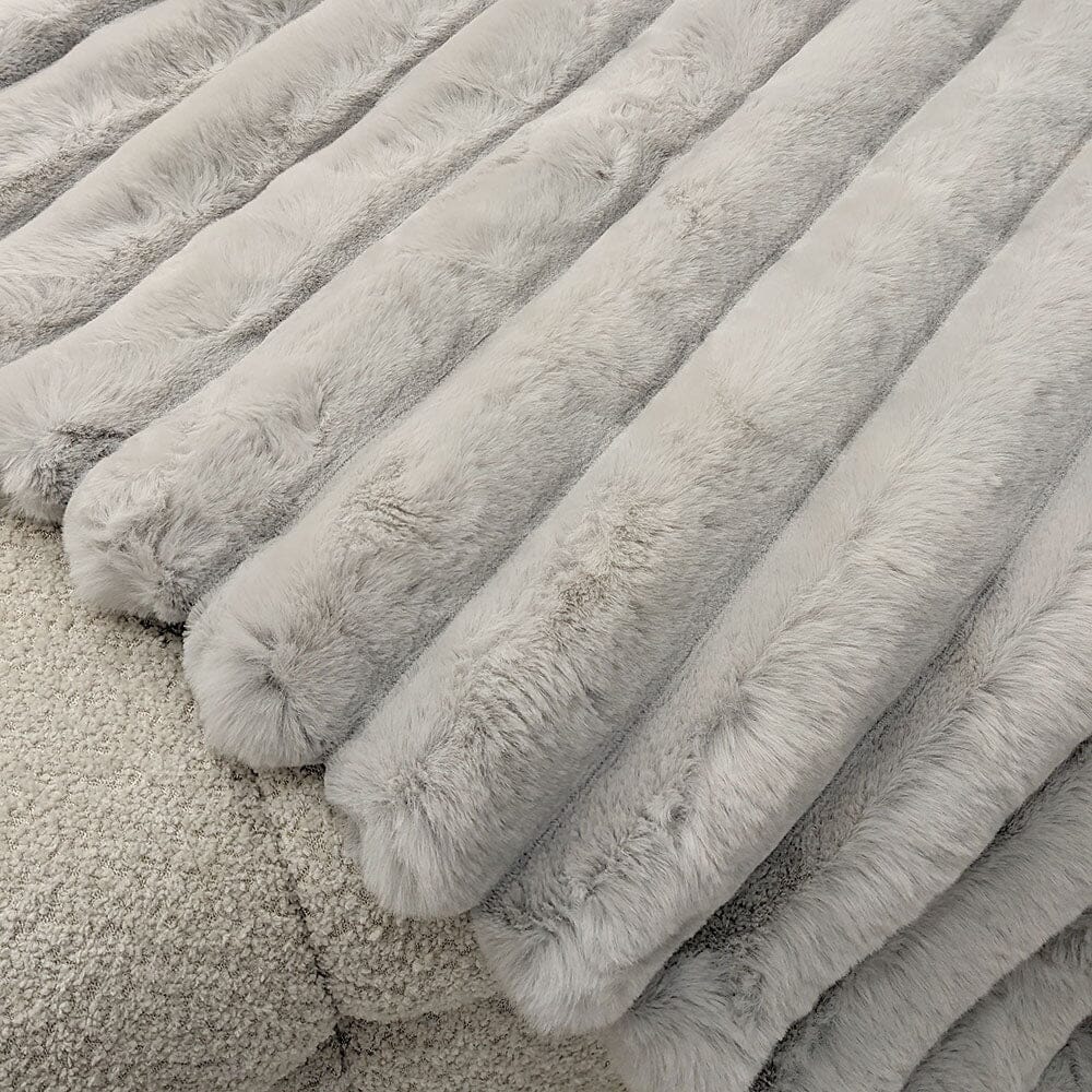 Isla Grey Chunky Ribbed Faux Fur Throw Textiles