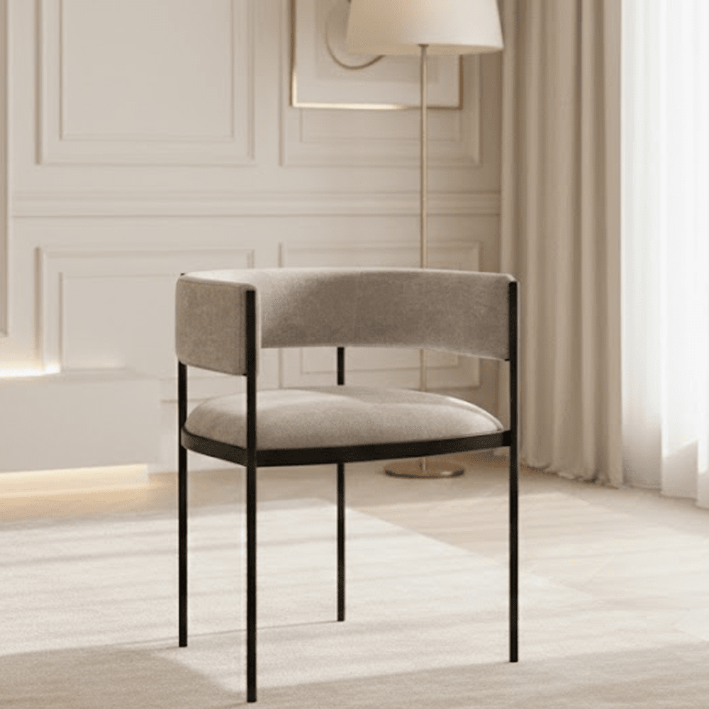 Isolde Greige Dining Chairs with Black Metal Legs- Set of 2 Furniture
