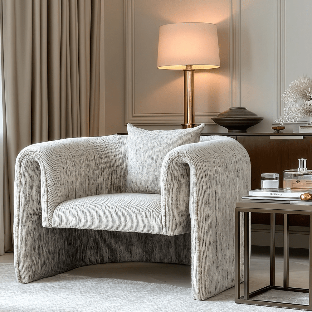 Isolinia Cream Textured Curved Accent Chair Furniture
