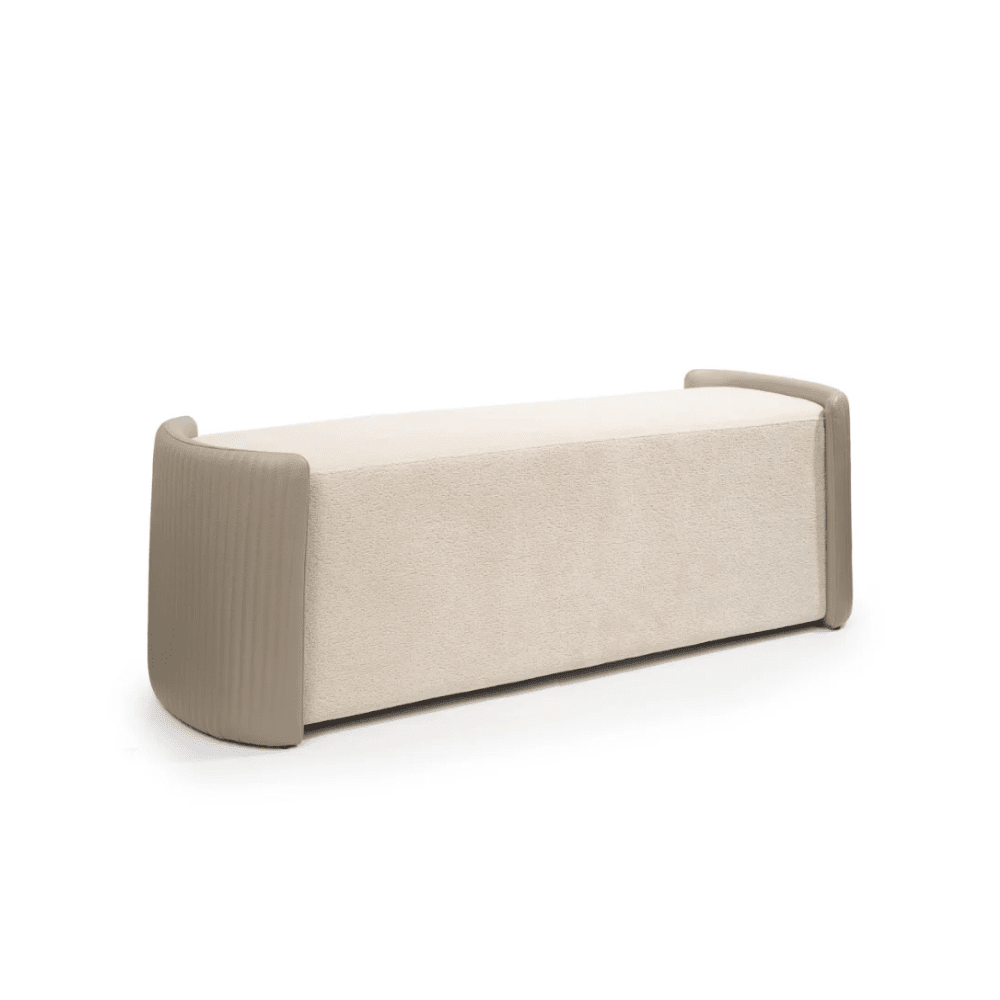 Ivenne Beige Textured Chenille Bench with Leather Accents Furniture