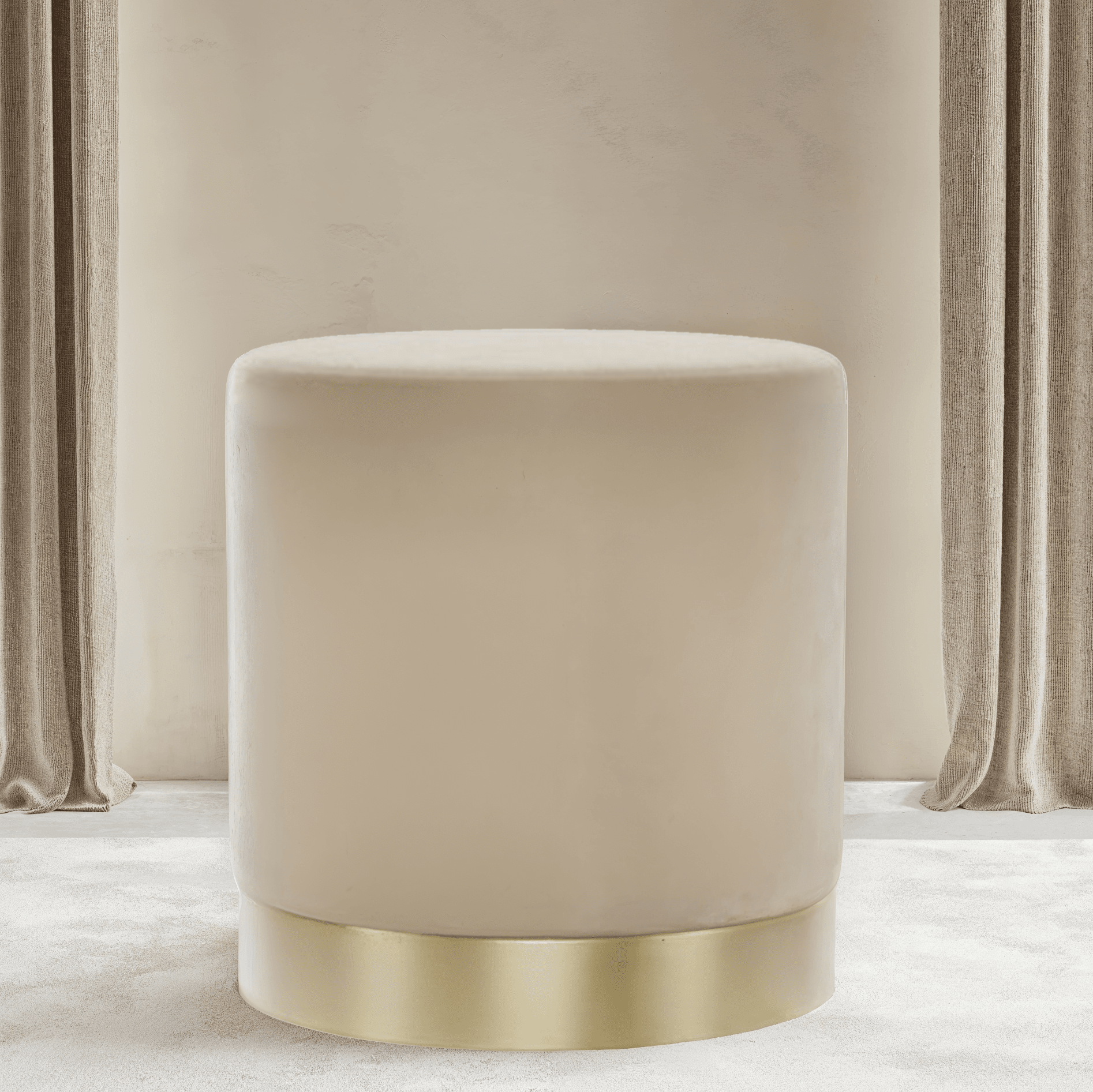 Jaycee Beige & Gold Medium Round Stool Furniture