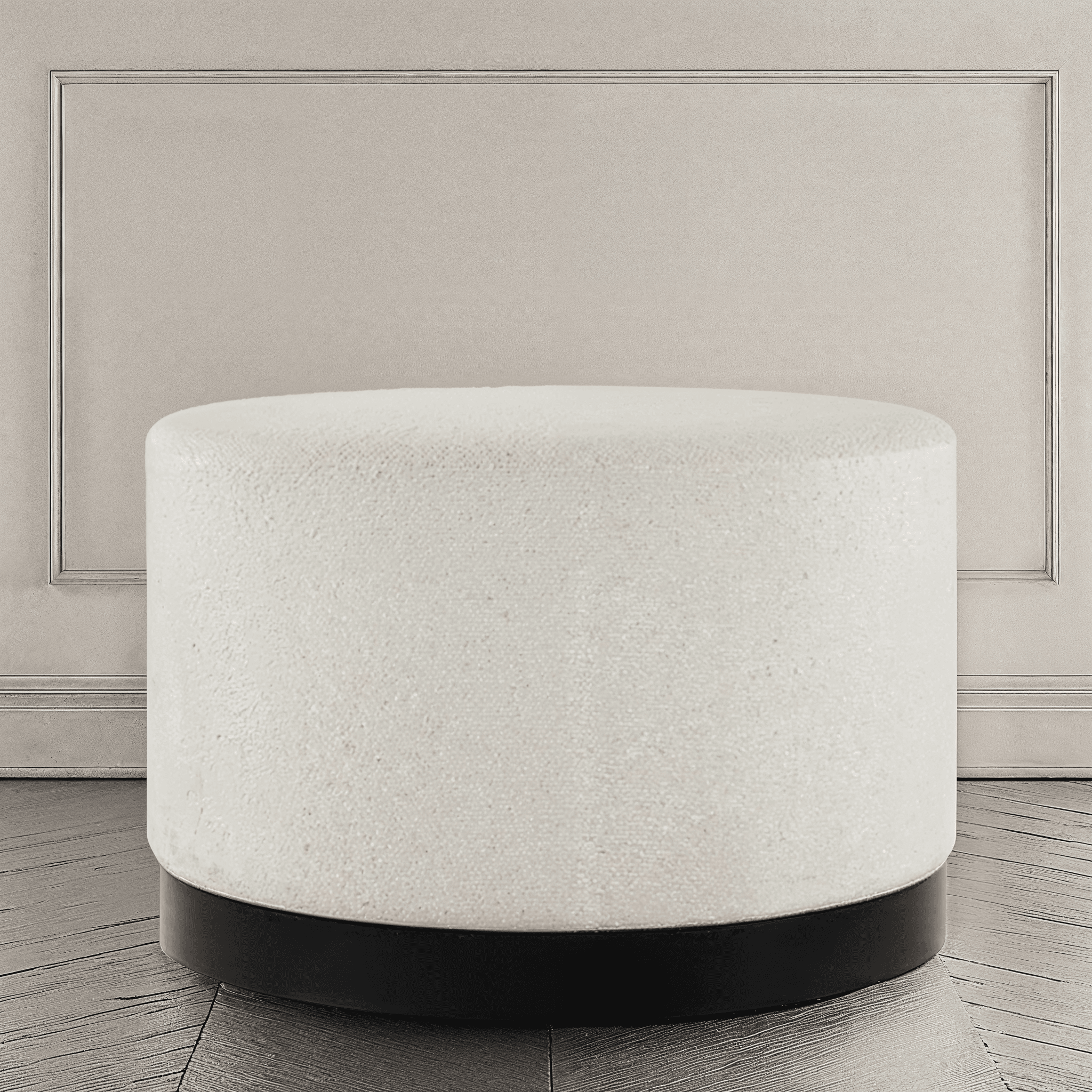 Jaycee Cream Boucle & Black Large Round Stool Furniture