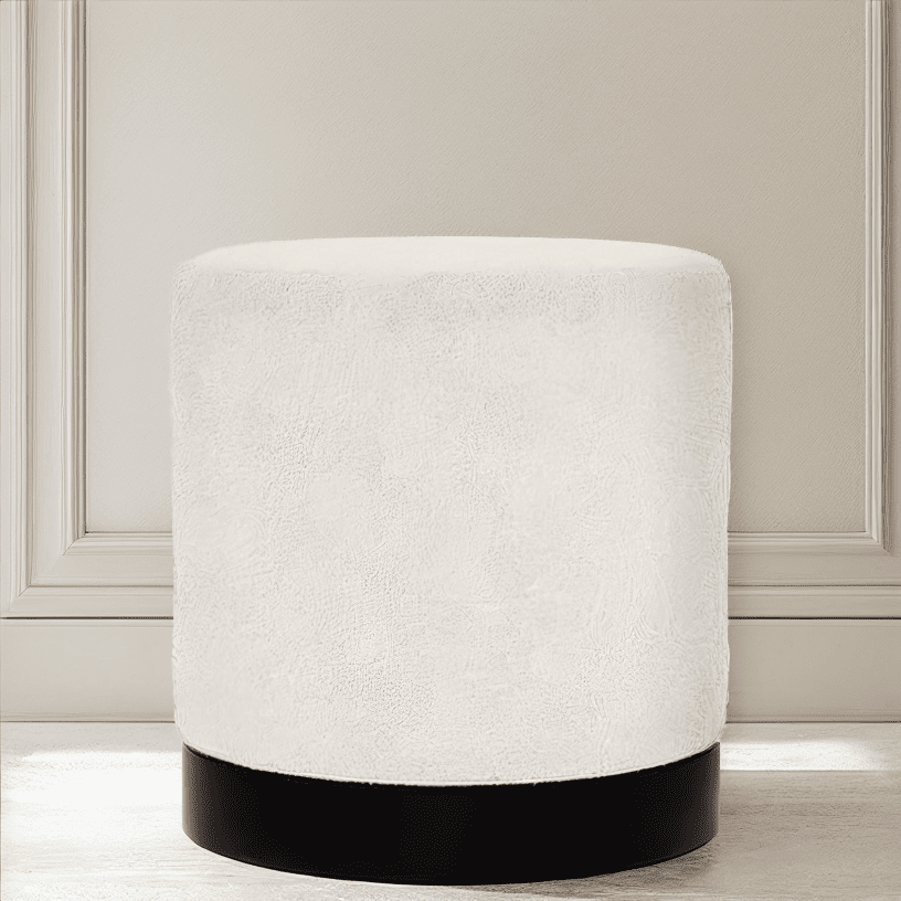 Jaycee Cream Boucle & Black Medium Round Stool Furniture
