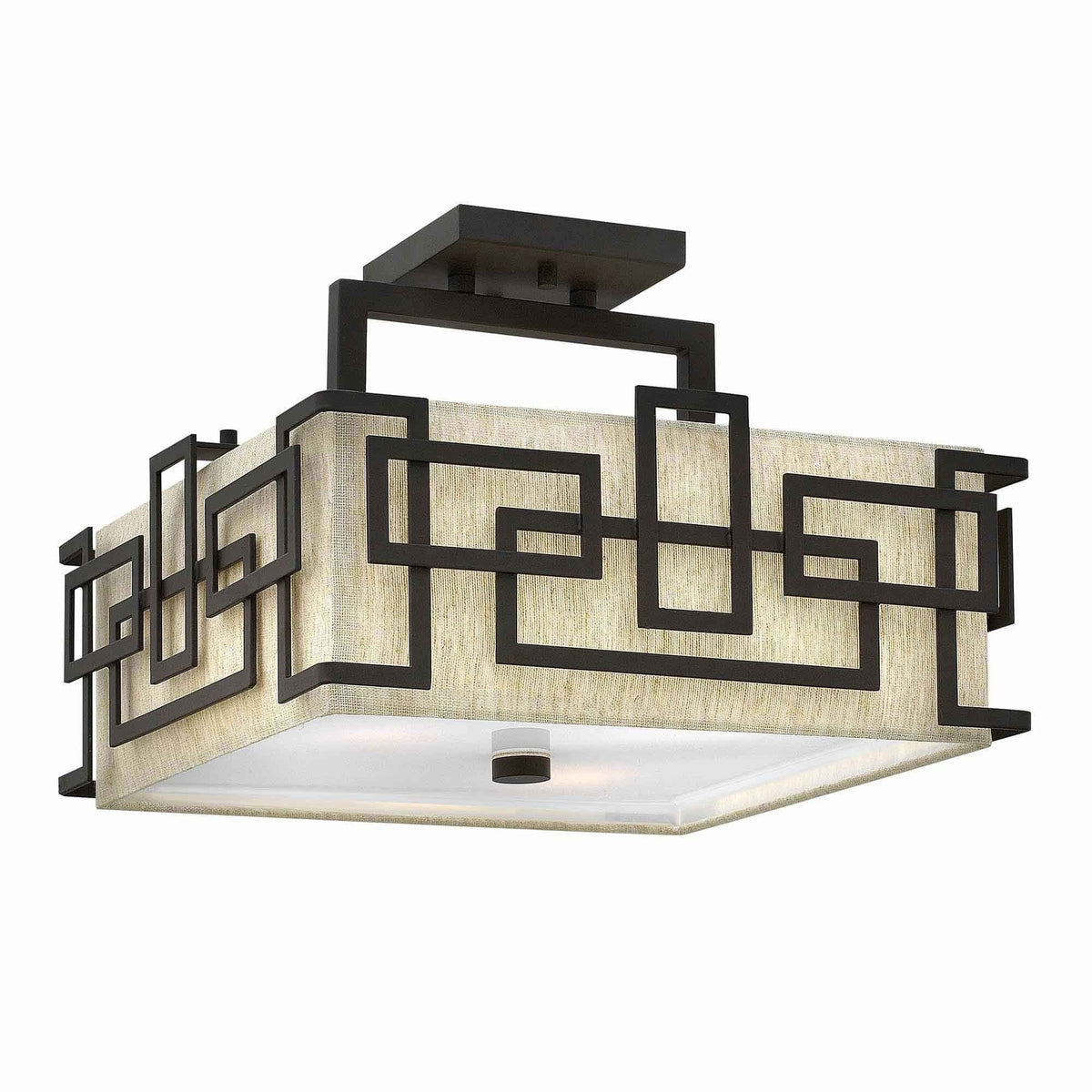 Jennifer Bronze 3 Light Semi-Flush Ceiling Light with Linen Shade Lighting
