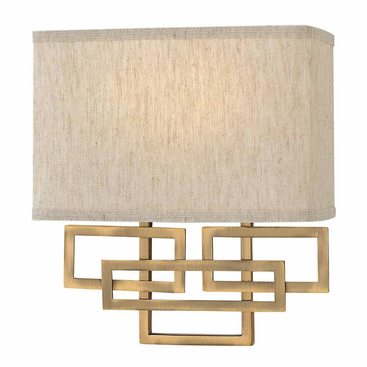 Jennifer Brushed Brass 2 Light Wall Light with Linen Shade Lighting