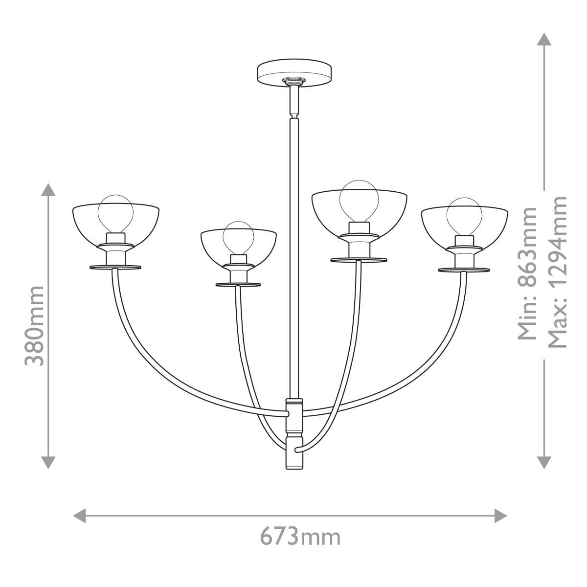 Jessica 4 Light Matte Black & Glass Chandelier Lighting
