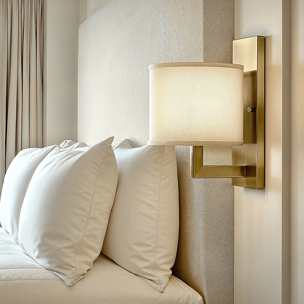 Jessie Brushed Brass Wall Light with Linen Shade Lighting