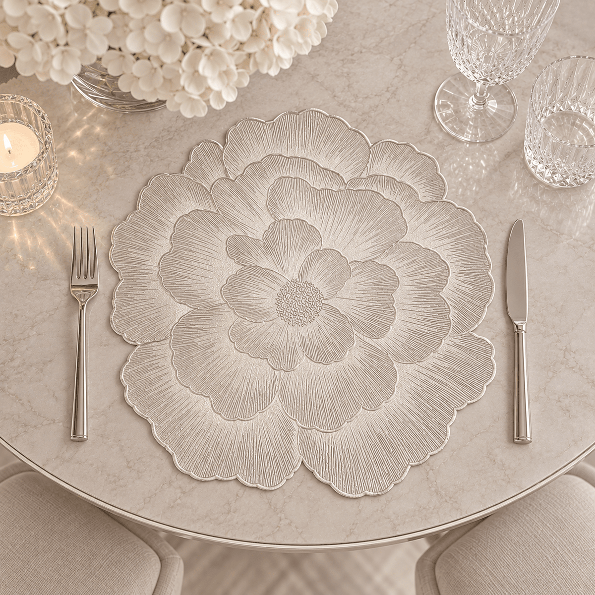Jodie Silver Flower Placemat Accessories