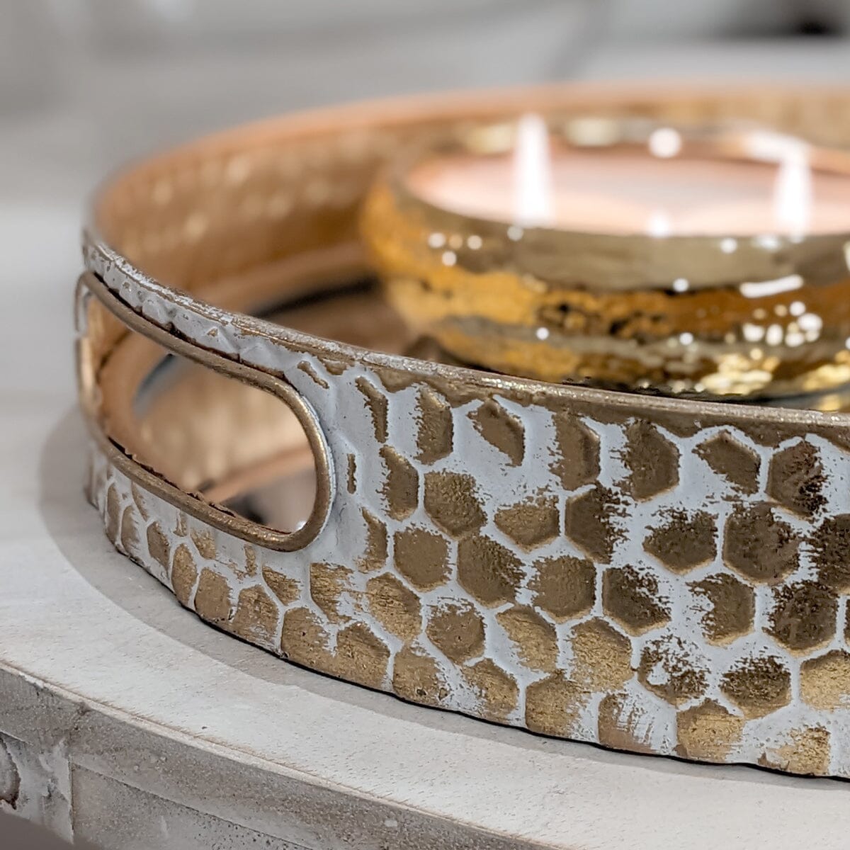 Jovie Round Mirrored & Gold Distressed Trays - Set of 2 Accessories