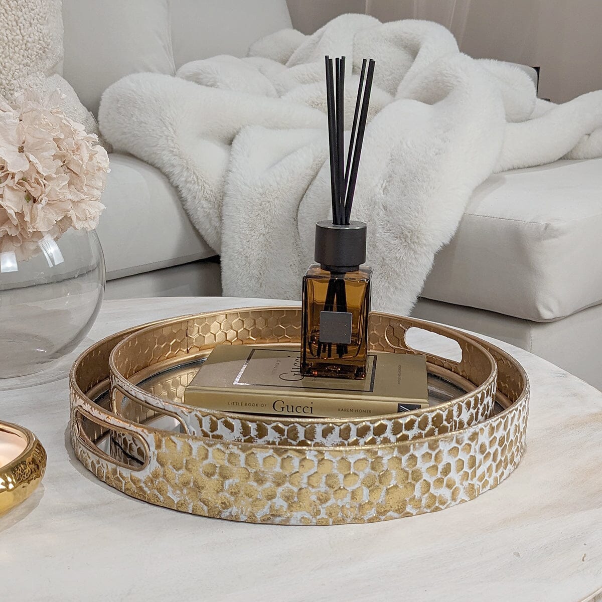 Jovie Round Mirrored & Gold Distressed Trays - Set of 2 Accessories