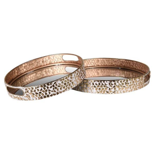 Jovie Round Mirrored & Gold Distressed Trays - Set of 2 Accessories
