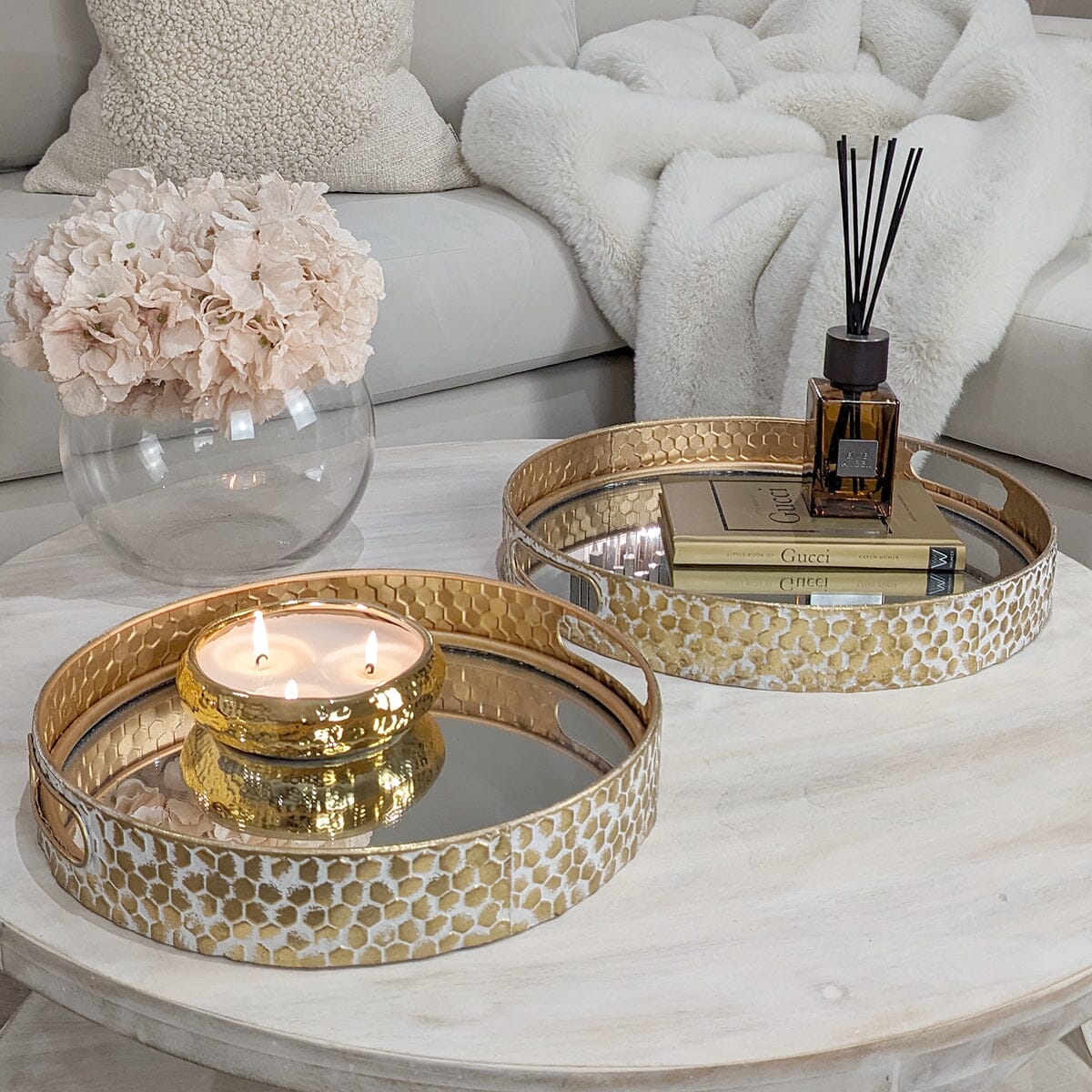 Jovie Round Mirrored & Gold Distressed Trays - Set of 2 Accessories