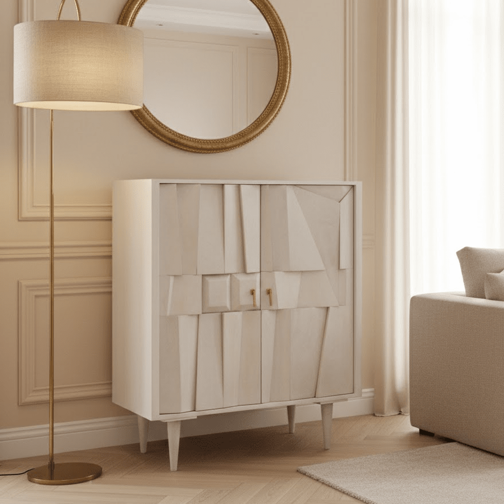 Juni 2 Door Geometric Whitewash Wood Sideboard Furniture