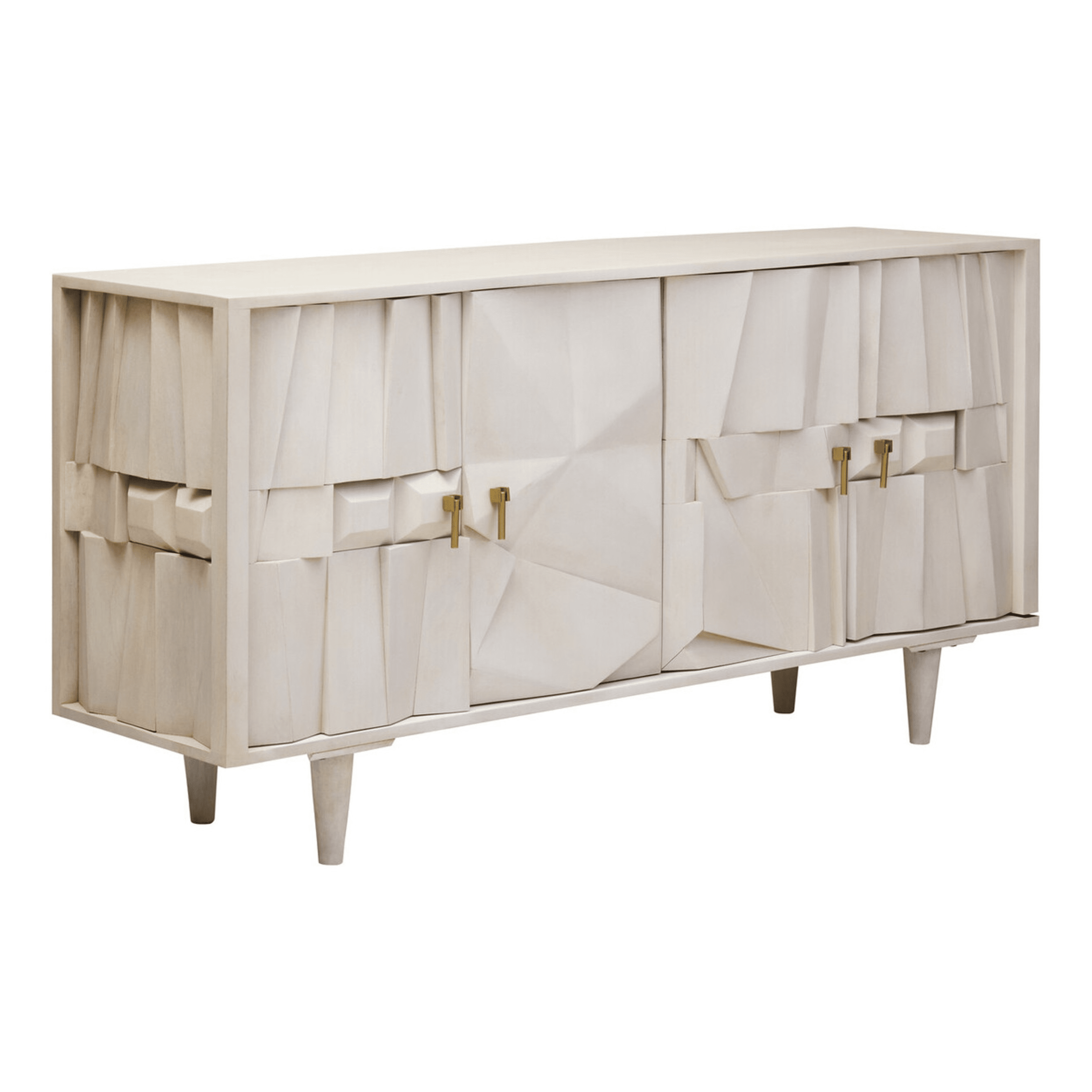 Juni 4 Door Geometric Whitewash Wood Sideboard Furniture