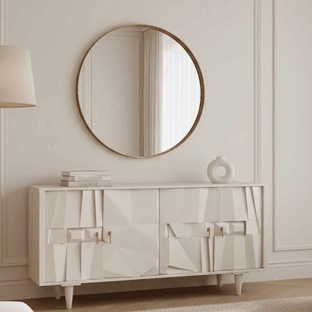 Juni 4 Door Geometric Whitewash Wood Sideboard Furniture