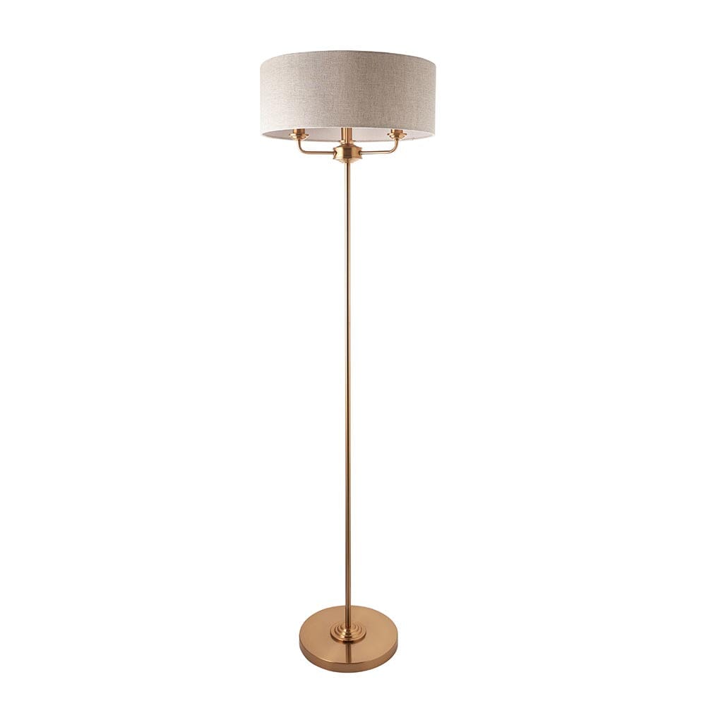 Juniper 3 Light Brass Floor Lamp with Neutral Shade Lighting