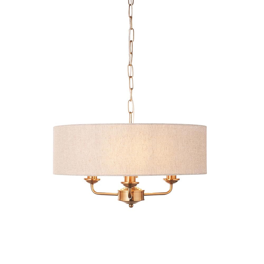 Juniper 3 Light Brass Pendant Ceiling Light with Neutral Shade Lighting