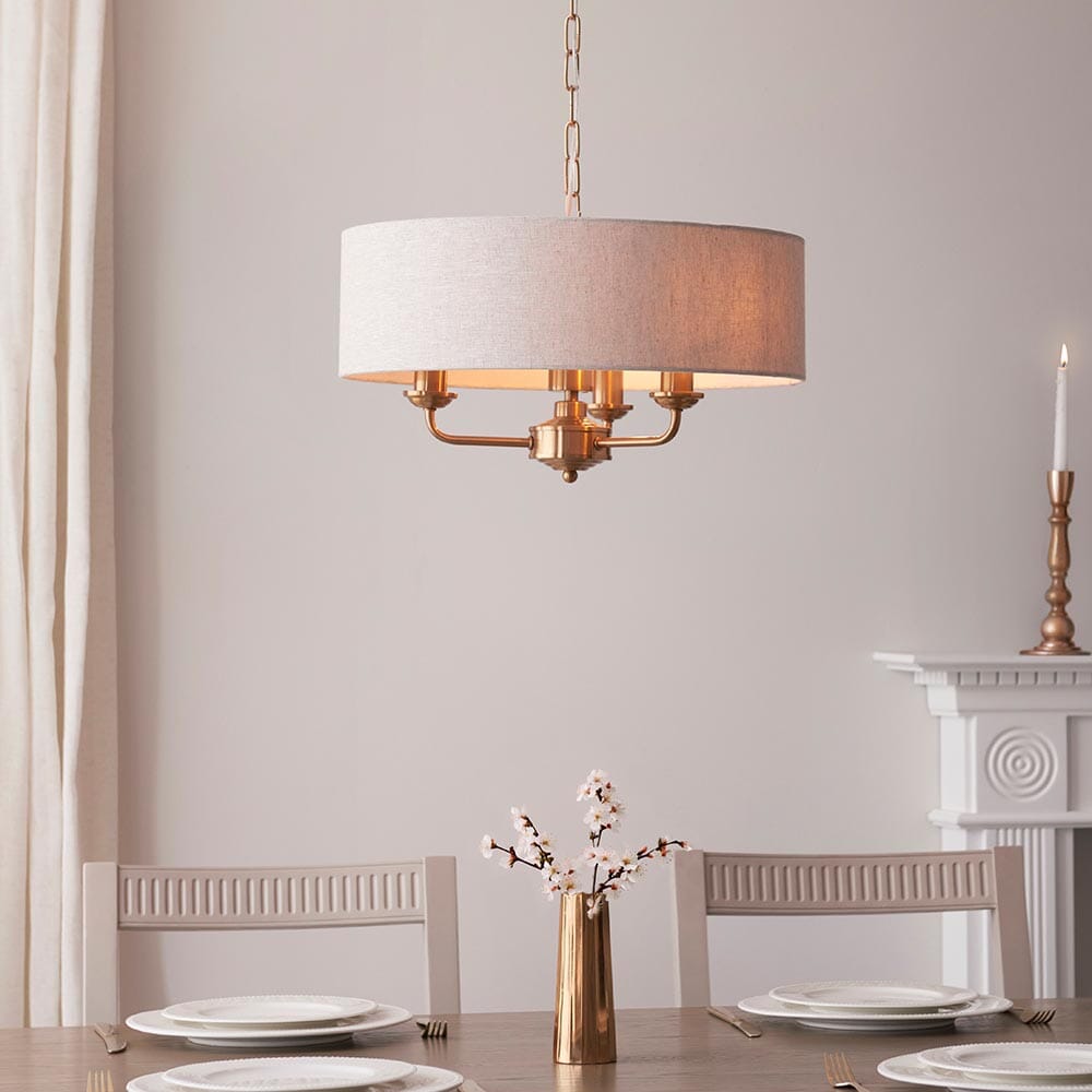 Juniper 3 Light Brass Pendant Ceiling Light with Neutral Shade Lighting