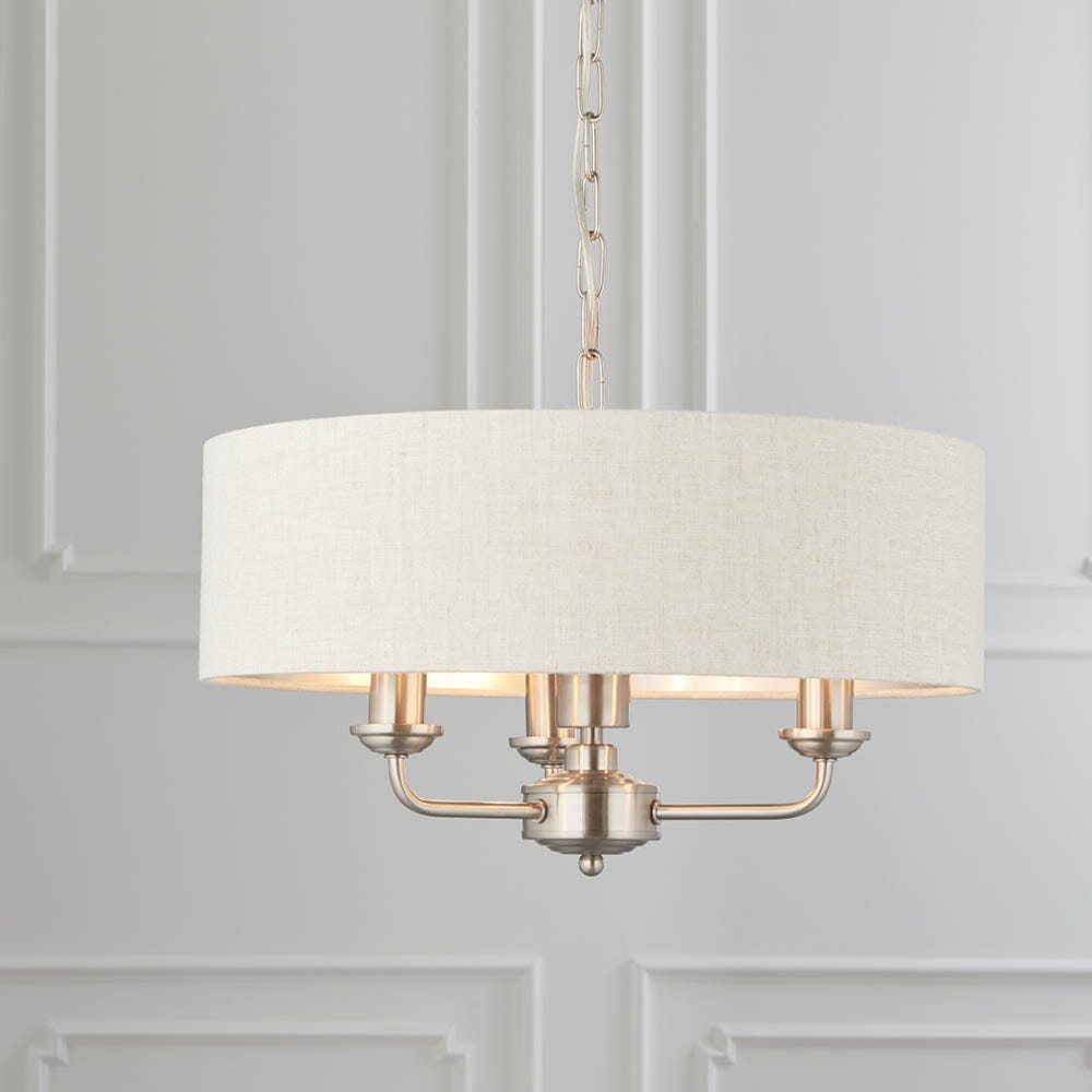 Juniper 3 Light Chrome Pendant Ceiling Light with Neutral Shade Lighting