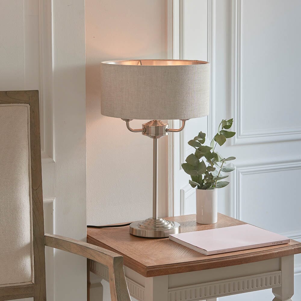 Juniper 3 Light Chrome Table Lamp with Neutral Shade Lighting