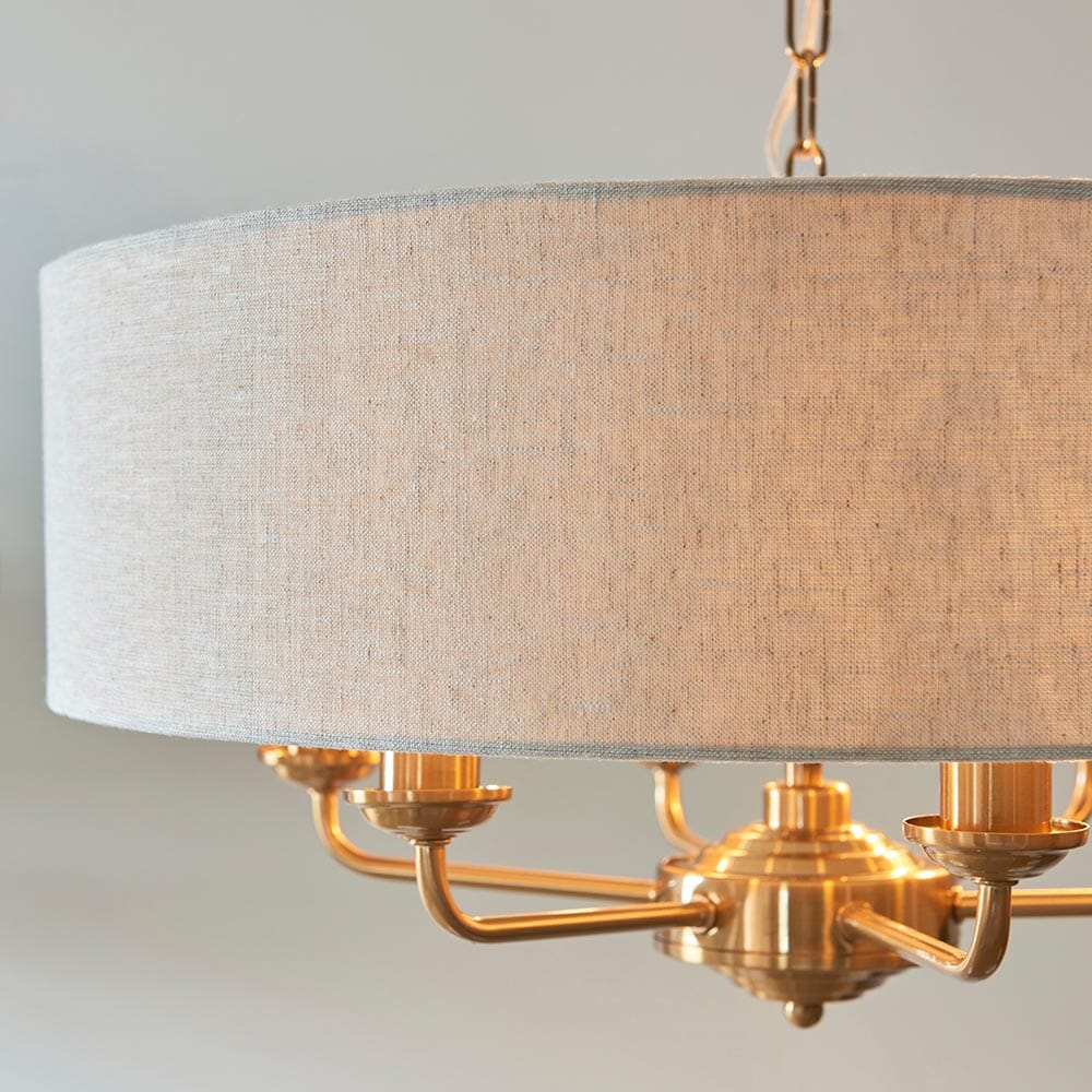 Juniper 6 Light Brass Pendant Ceiling Light with Neutral Shade Lighting