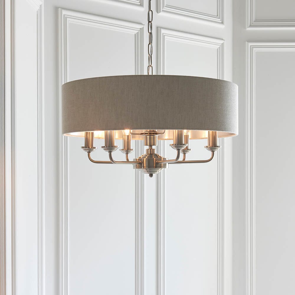 Juniper 6 Light Chrome Pendant Ceiling Light with Neutral Shade Lighting