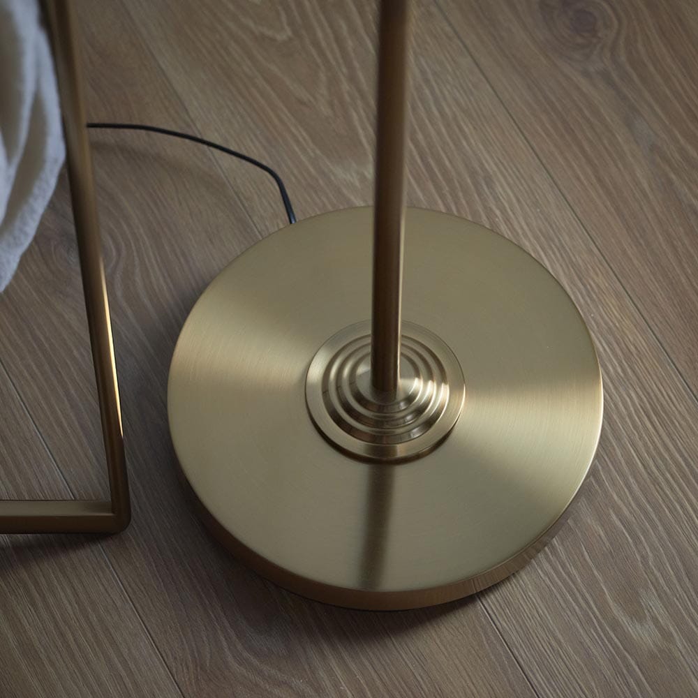 Juniper Brass Floor Lamp with Neutral Shade Lighting