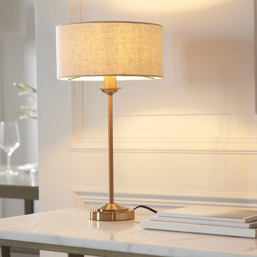 Juniper Brass Table Lamp with Neutral Shade Lighting