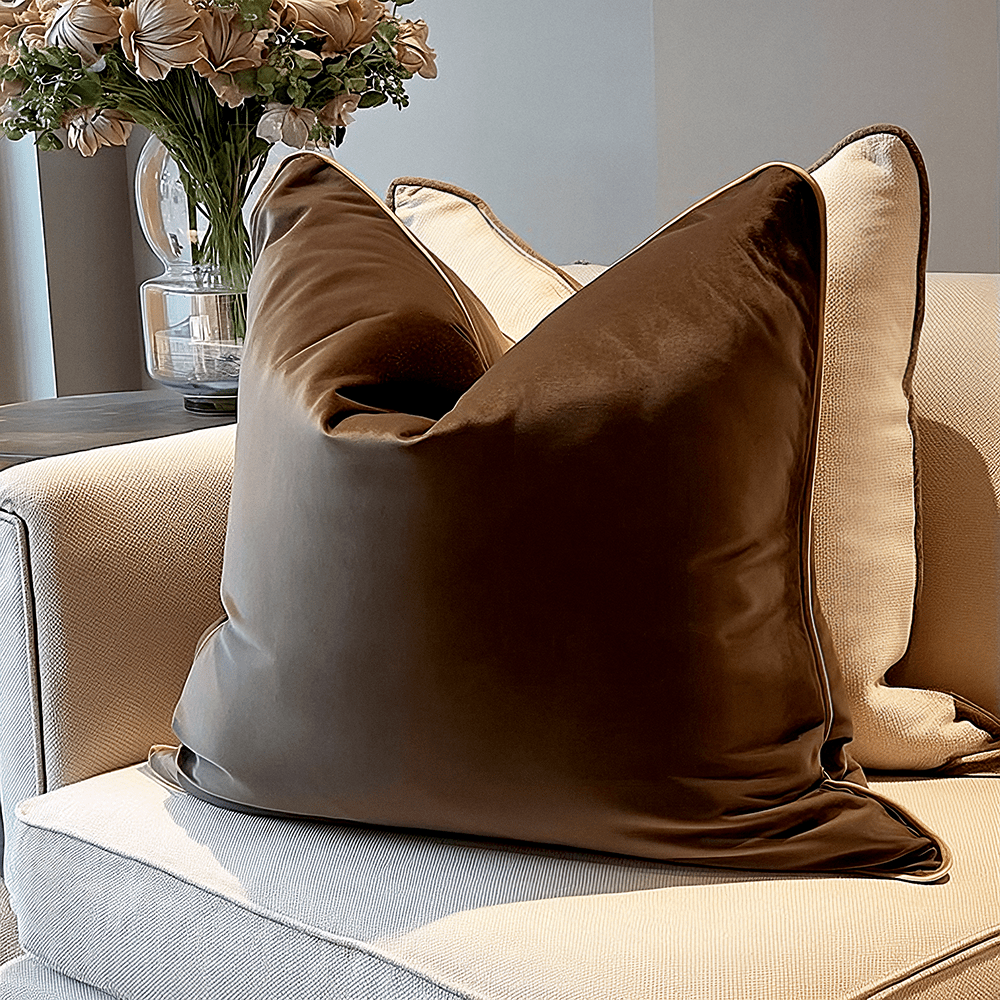 Juniper Chocolate & Caramel Velvet Cushion - 45 x 45cm Textiles