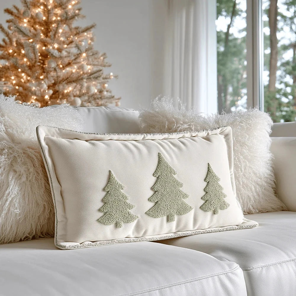 Juniper Cream & Sage Green Festive Filled Bolster Cushion - 50x30cm Textiles
