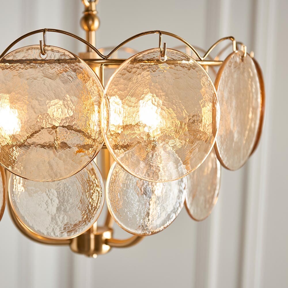 Juno Brushed Brass & Champagne Glass 3 Light Pendant Ceiling Light Lighting