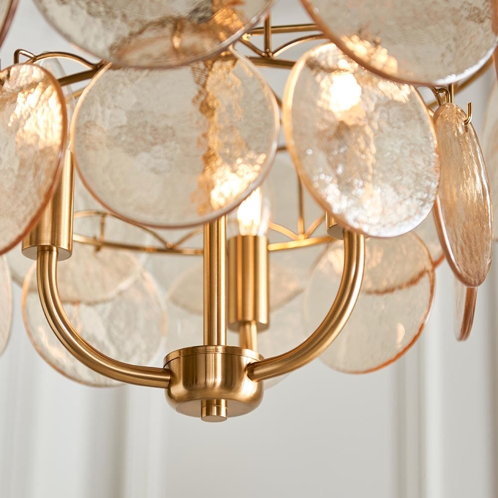 Juno Brushed Brass & Champagne Glass 3 Light Pendant Ceiling Light Lighting