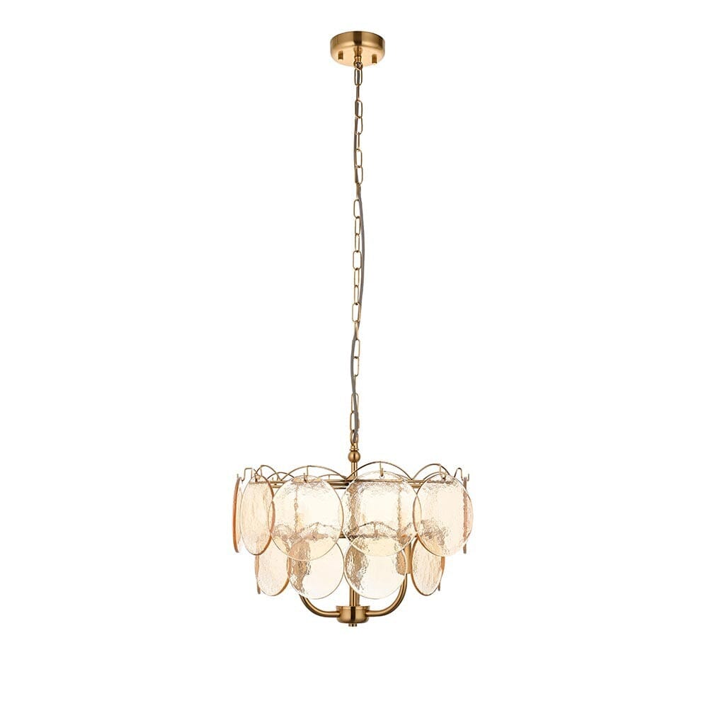 Juno Brushed Brass & Champagne Glass 3 Light Pendant Ceiling Light Lighting