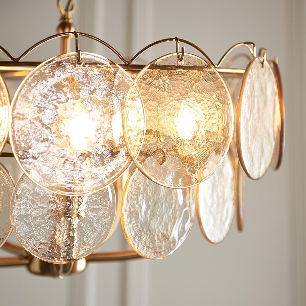 Juno Brushed Brass & Champagne Glass 5 Light Pendant Ceiling Light Lighting