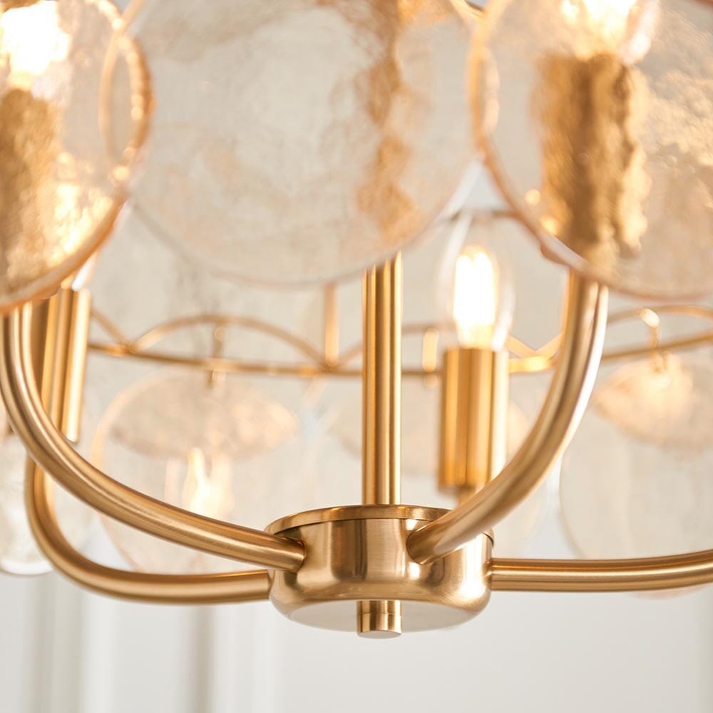 Juno Brushed Brass & Champagne Glass 5 Light Pendant Ceiling Light Lighting
