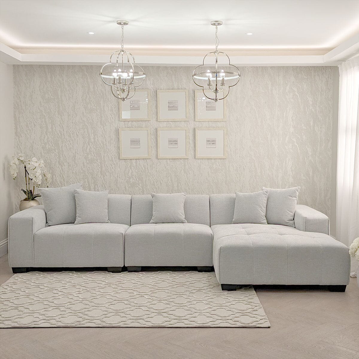 Kace Cloud Grey Boucle Tufted Sofa Range Sofa