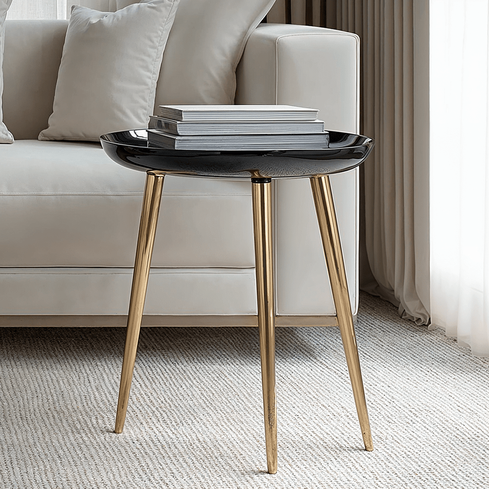 Katie Black Enamel & Gold Metal Side Table Furniture